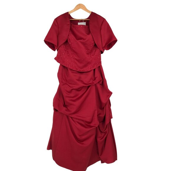 Alfred Angelo Three Piece Bridesmaid Dress Red Short Sleeve Jacket Womens 20 - Picture 16 of 16